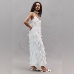 BHLDN Anthropologie White Ruffle Dress